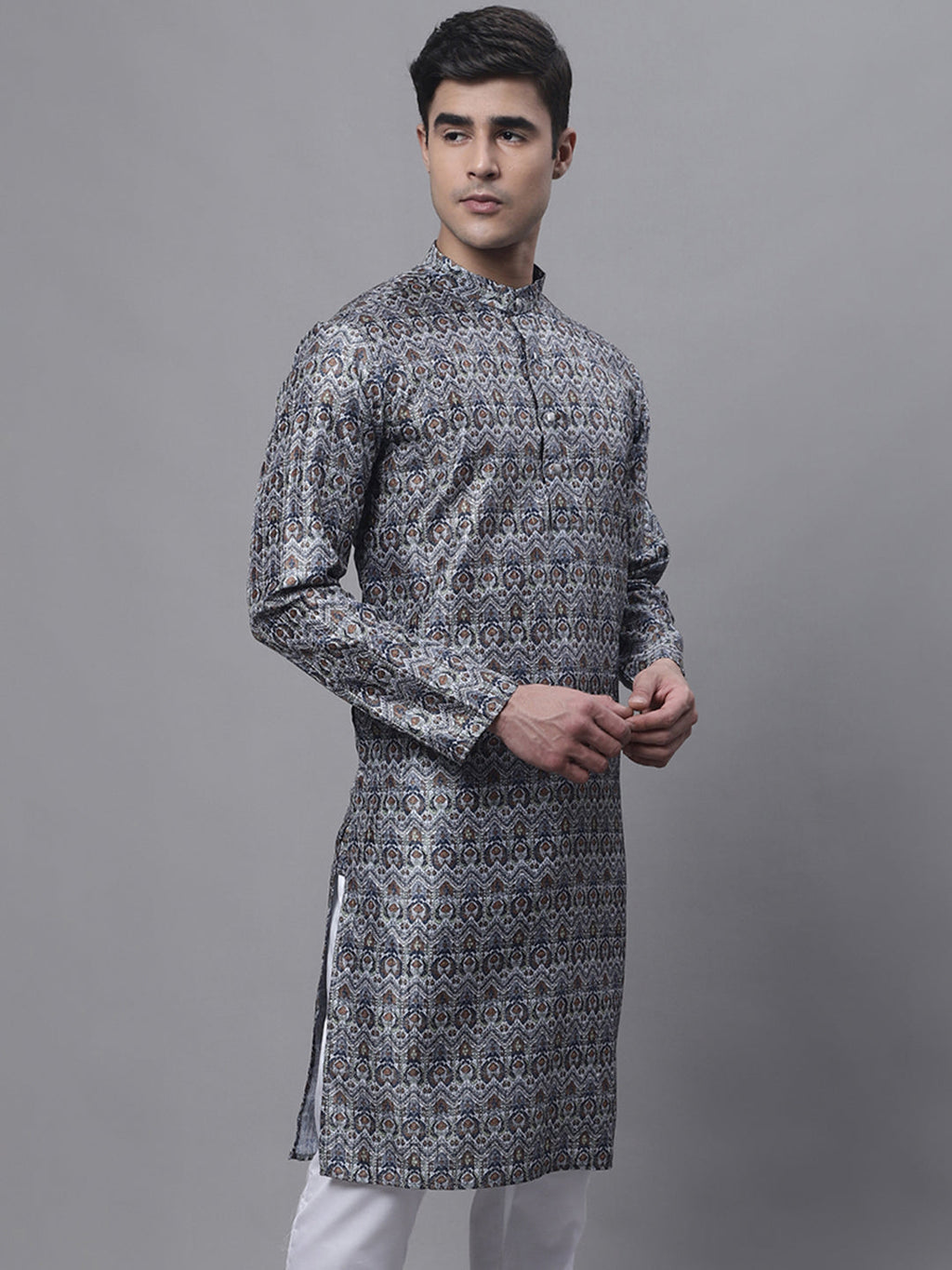 Jompers Men's Silver Digital Printed Kurta