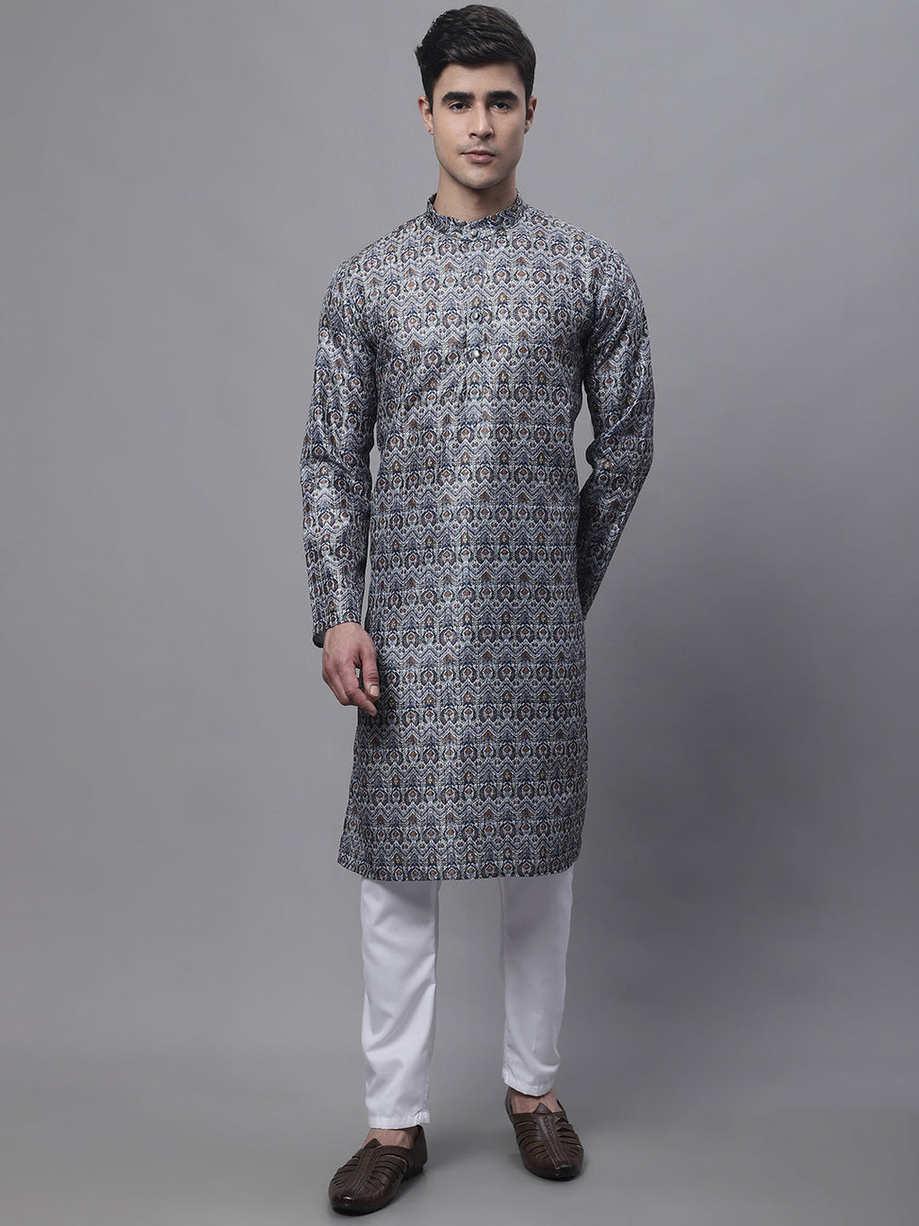 Jompers Men's Silver Digital Printed Kurta