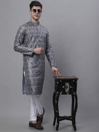 Jompers Men's Silver Digital Printed Kurta