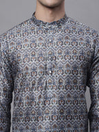 Jompers Men's Silver Digital Printed Kurta