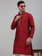 Jompers Men's Maroon Collar Embroidered Kurta Only