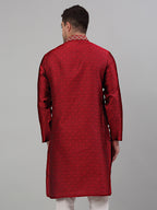 Jompers Men's Maroon Collar Embroidered Kurta Only