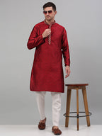 Jompers Men's Maroon Collar Embroidered Kurta Only