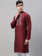 Jompers Men's Maroon Cotton Silk Mirror Work Kurta