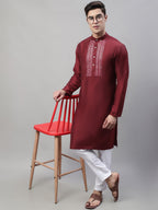 Jompers Men's Maroon Cotton Silk Mirror Work Kurta