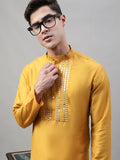 Jompers Men's Mustard Cotton Silk Mirror Work Kurta
