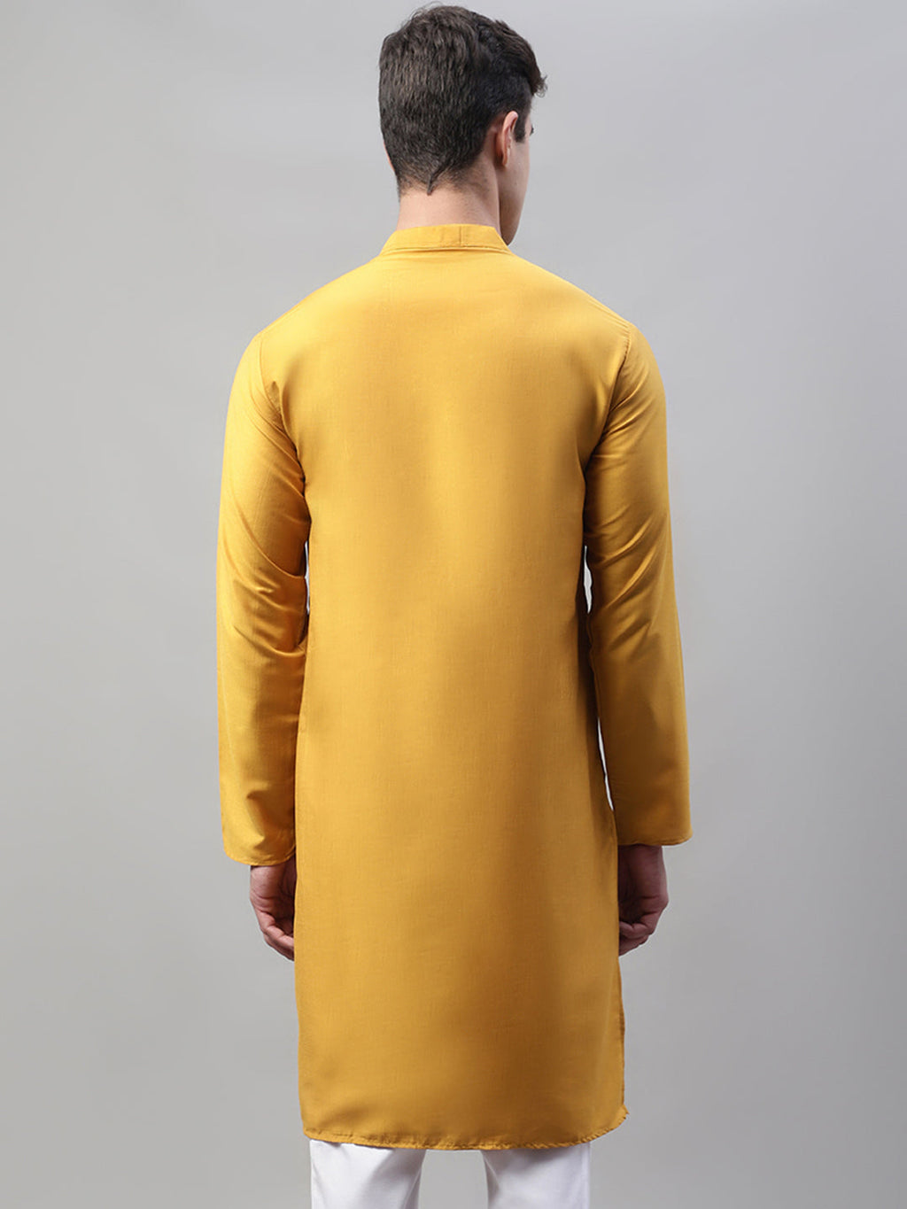 Jompers Men's Mustard Cotton Silk Mirror Work Kurta