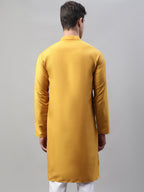 Jompers Men's Mustard Cotton Silk Mirror Work Kurta
