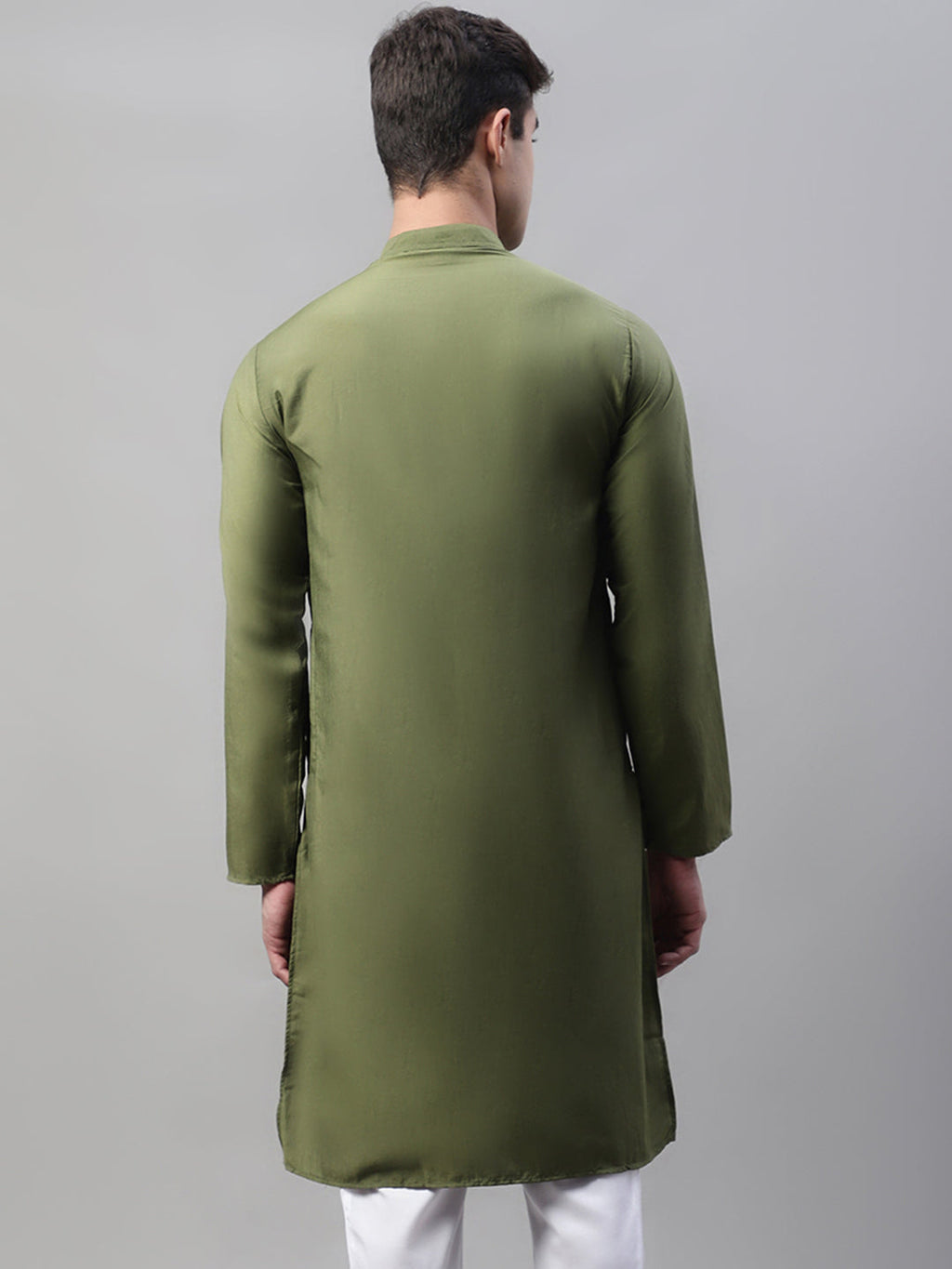 Jompers Men's Olive Green Cotton Silk Mirror Work Kurta