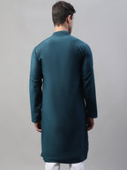 Jompers Men's Teal Blue Cotton Silk Mirror Work Kurta