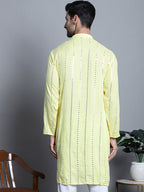 Jompers Men's Embroidered Mirror Work Kurta Only - Lemon