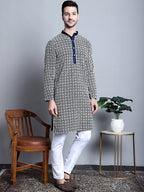 Jompers Men's Navy Blue Embroidered Kurta Only
