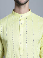 Jompers Men's Embroidered Mirror Work Kurta Only - Lemon