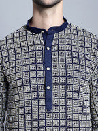 Jompers Men's Navy Blue Embroidered Kurta Only