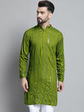 Jompers Men's Embroidered Mirror Work Kurta Only - Olive