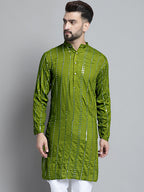 Jompers Men's Embroidered Mirror Work Kurta Only - Olive