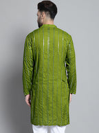 Jompers Men's Embroidered Mirror Work Kurta Only - Olive