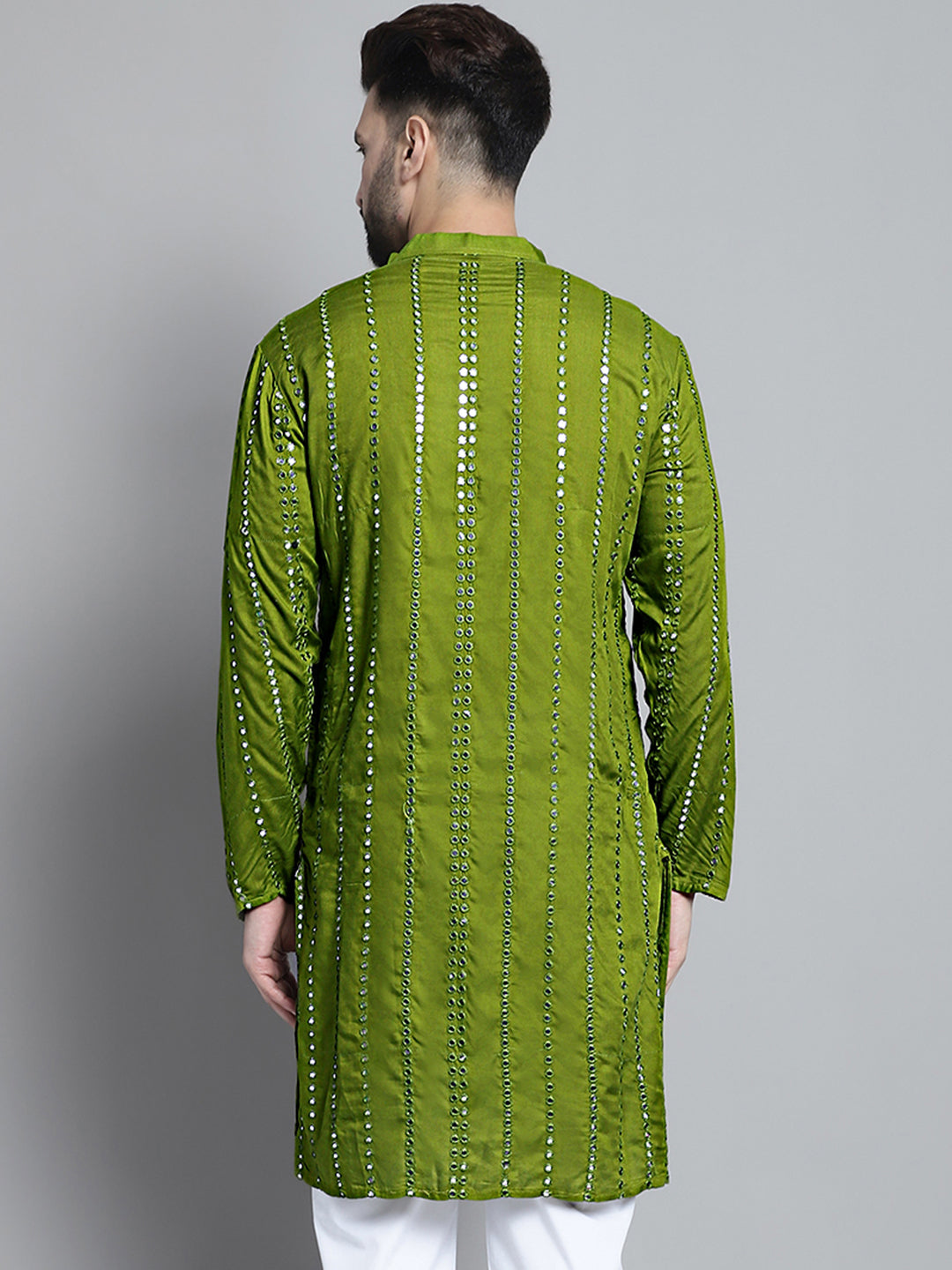 Jompers Men's Embroidered Mirror Work Kurta Only - Olive