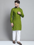 Jompers Men's Embroidered Mirror Work Kurta Only - Olive