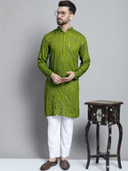 Jompers Men's Embroidered Mirror Work Kurta Only - Olive