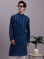 Jompers Men's Embroidered Mirror Work Kurta - Peacock