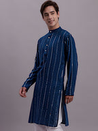 Jompers Men's Embroidered Mirror Work Kurta - Peacock