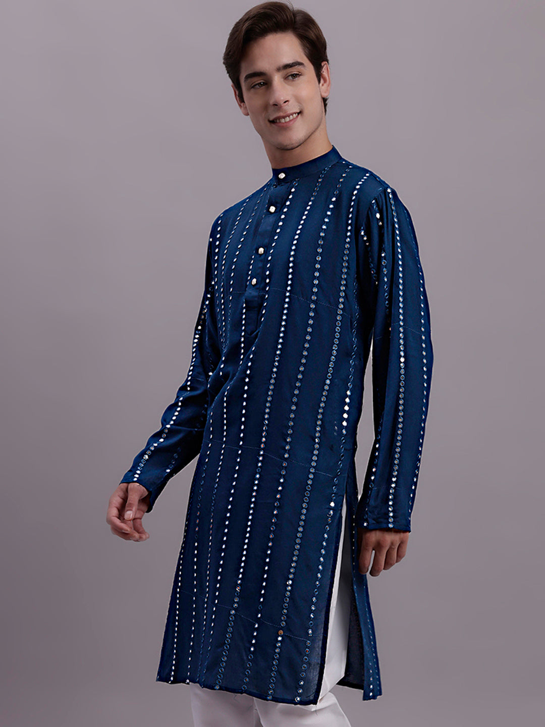 Jompers Men's Embroidered Mirror Work Kurta - Peacock