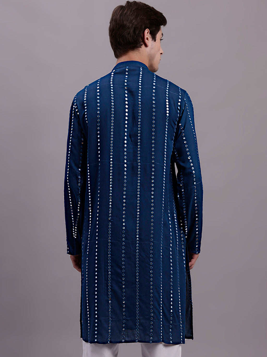 Jompers Men's Embroidered Mirror Work Kurta - Peacock