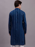 Jompers Men's Embroidered Mirror Work Kurta - Peacock