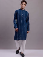 Jompers Men's Embroidered Mirror Work Kurta - Peacock