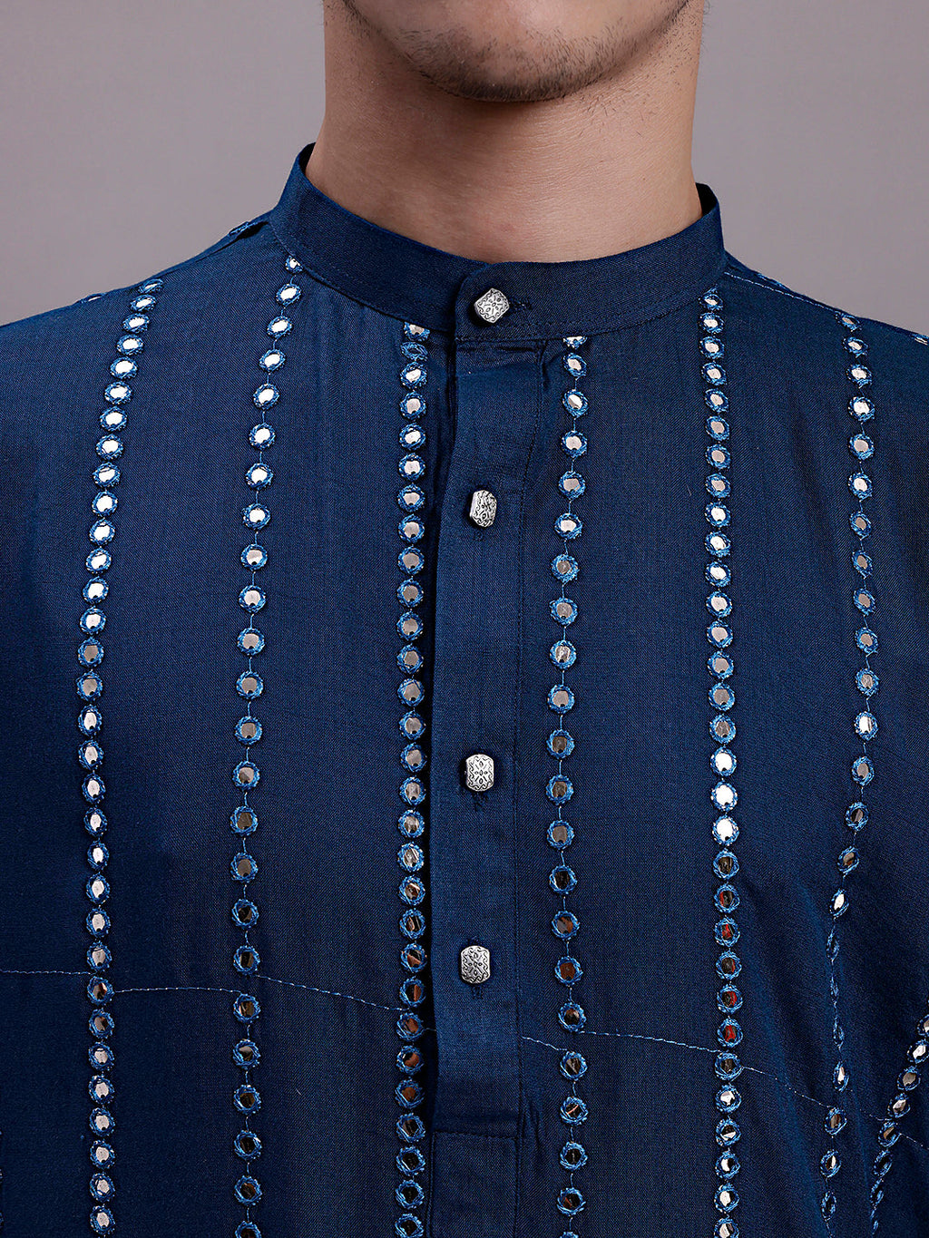 Jompers Men's Embroidered Mirror Work Kurta - Peacock