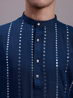 Jompers Men's Embroidered Mirror Work Kurta - Peacock