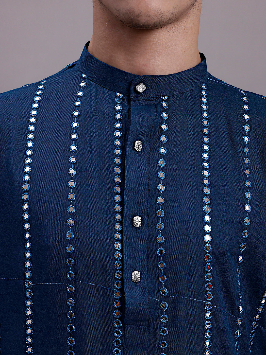Jompers Men's Embroidered Mirror Work Kurta - Peacock