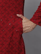 Jompers Men's Maroon Chikankari Embroidered and Sequence Kurta