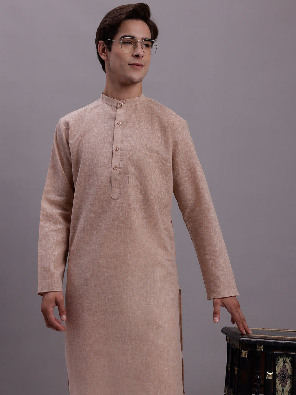 Jompers Men's Solid Pure Cotton Kurta - Beige