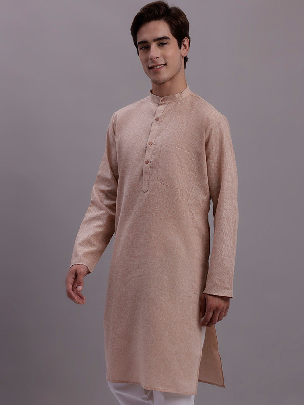 Jompers Men's Solid Pure Cotton Kurta - Beige