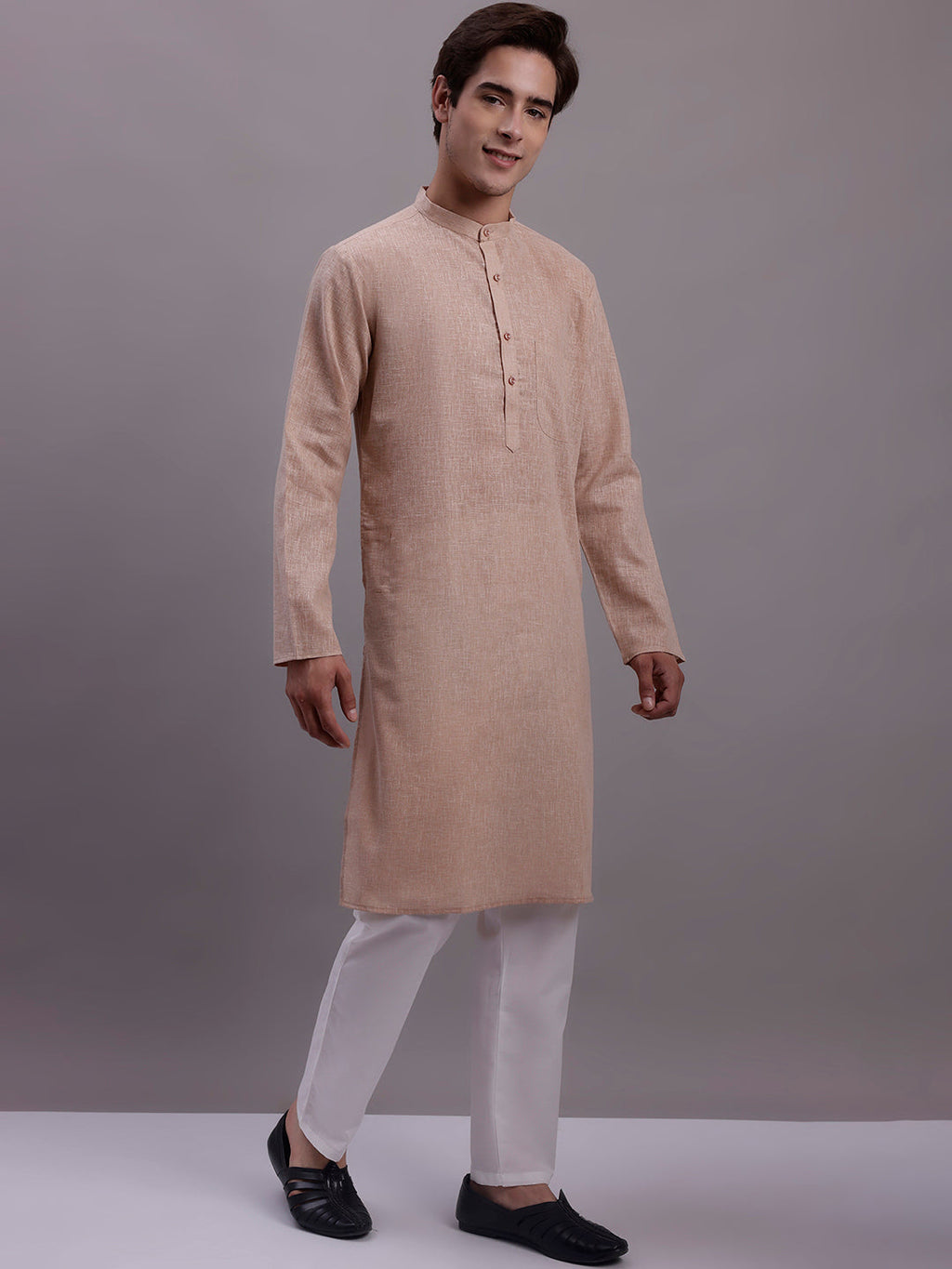 Jompers Men's Solid Pure Cotton Kurta - Beige
