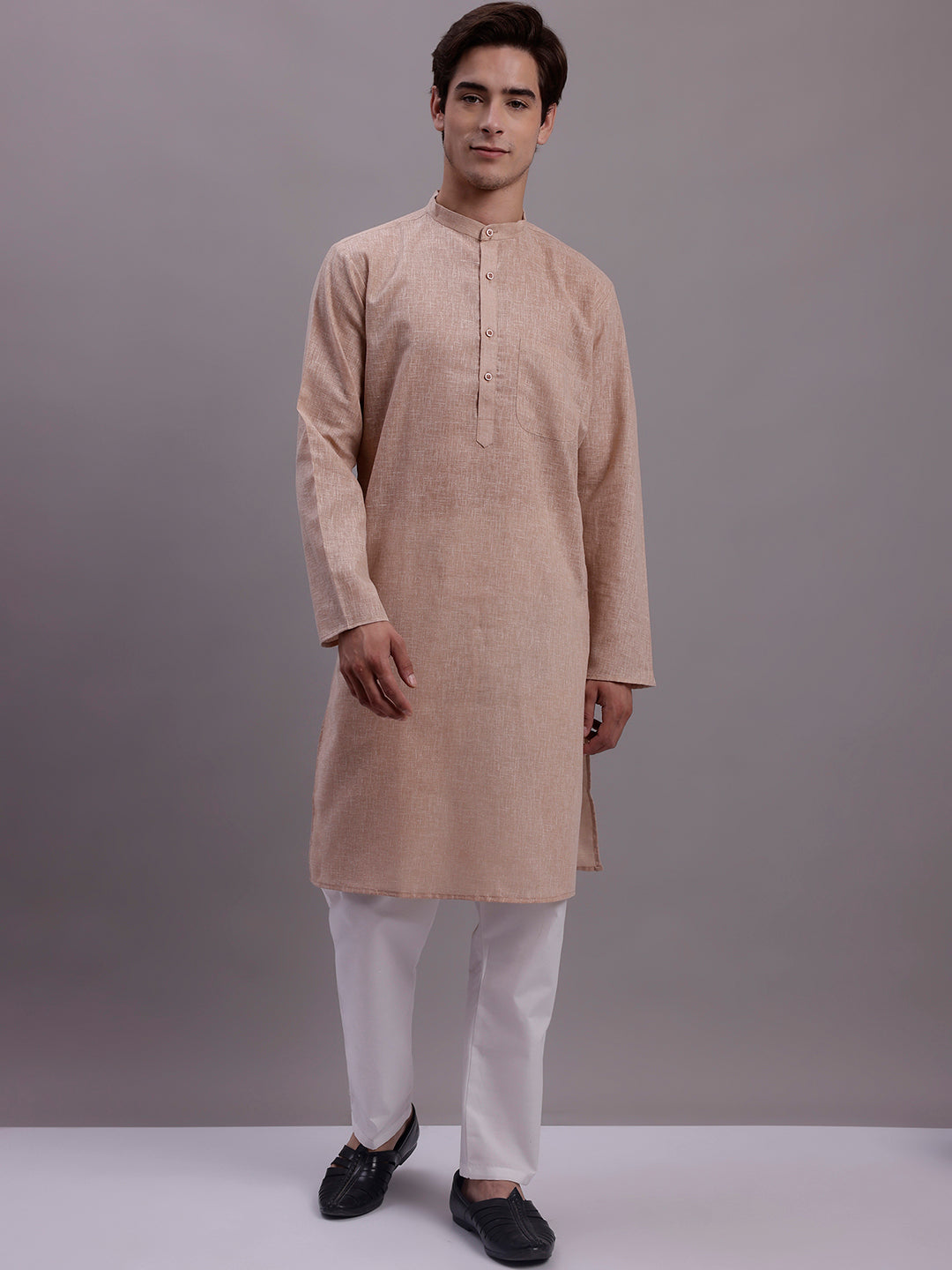 Jompers Men's Solid Pure Cotton Kurta - Beige