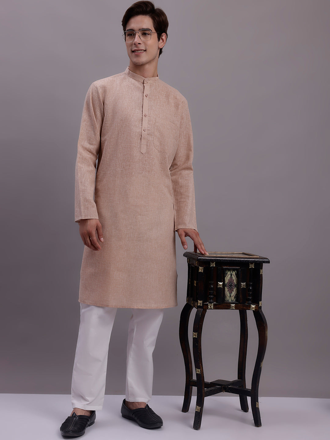 Jompers Men's Solid Pure Cotton Kurta - Beige