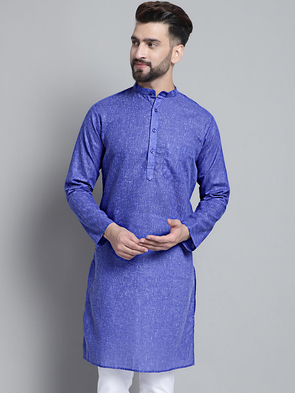 Jompers Men's Solid Pure Cotton Kurta Only - Blue