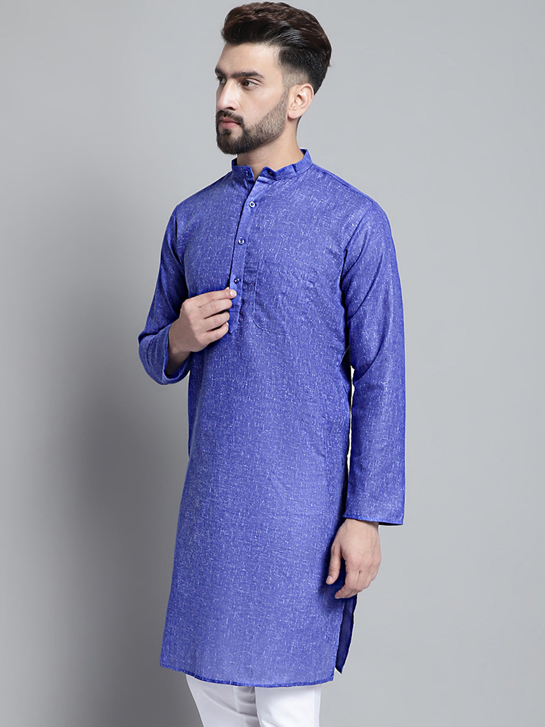 Jompers Men's Solid Pure Cotton Kurta Only - Blue