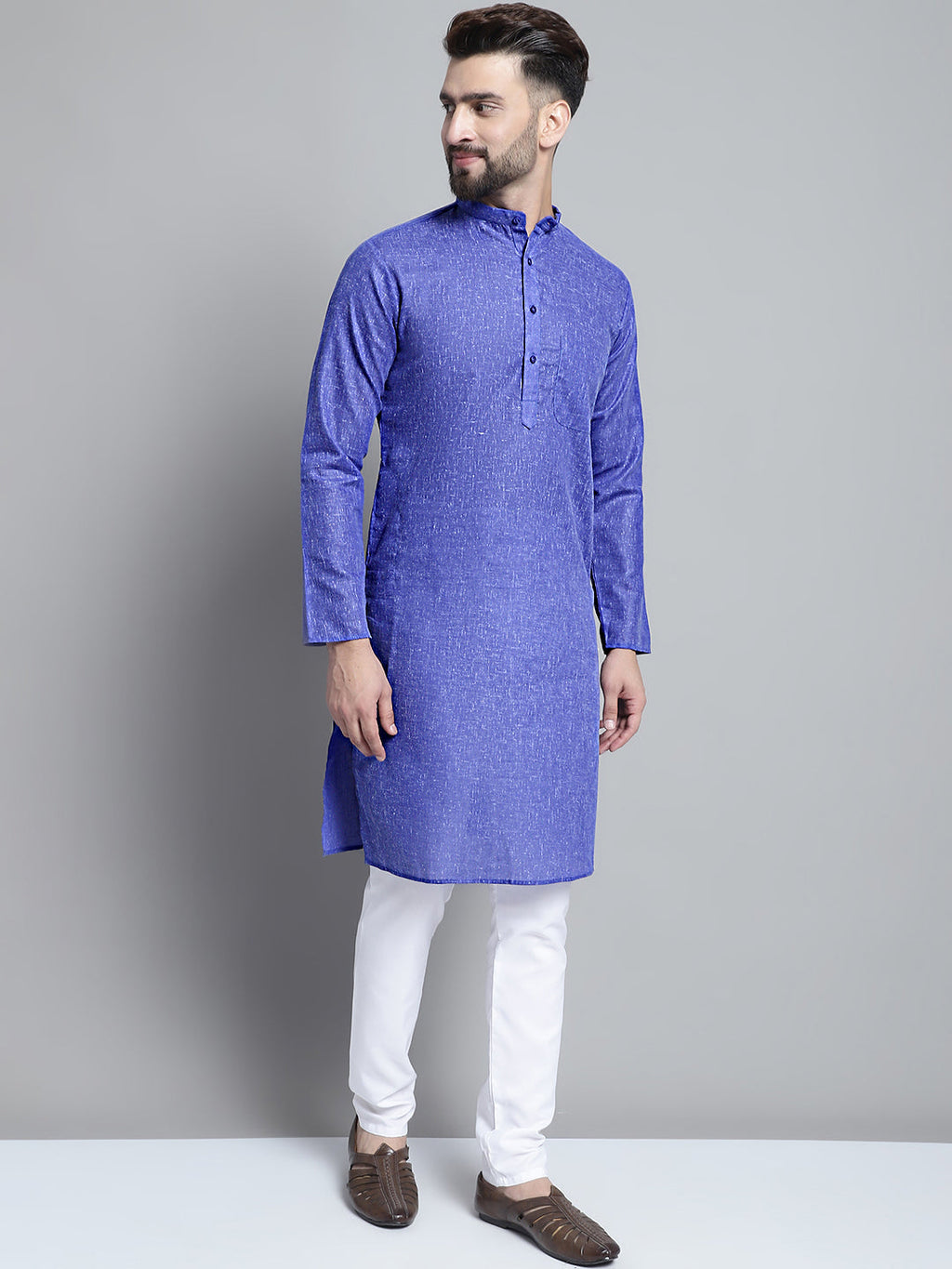 Jompers Men's Solid Pure Cotton Kurta Only - Blue