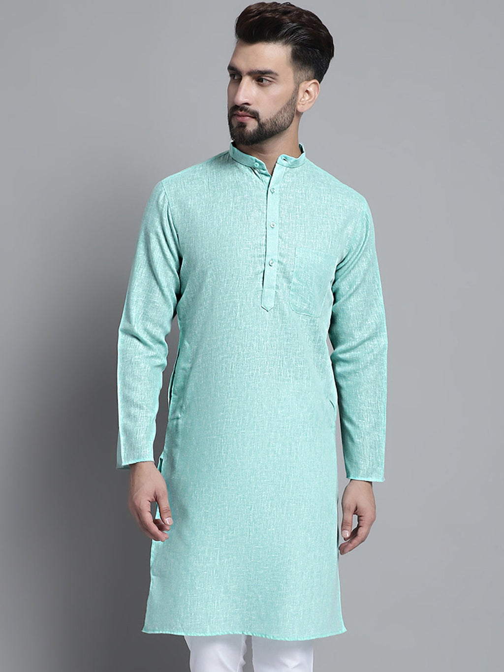 Jompers Men's Solid Pure Cotton Kurta Only - Green