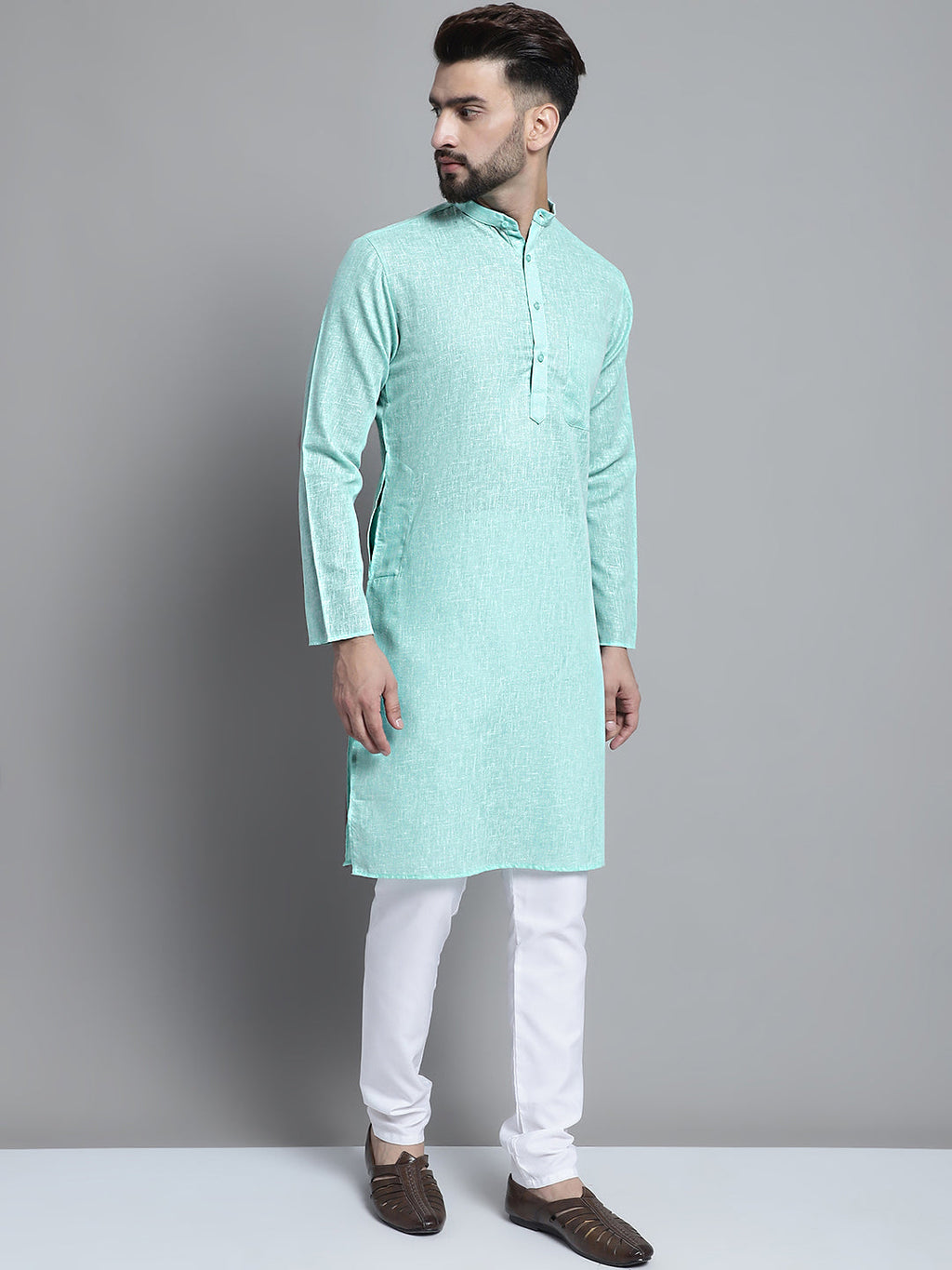 Jompers Men's Solid Pure Cotton Kurta Only - Green