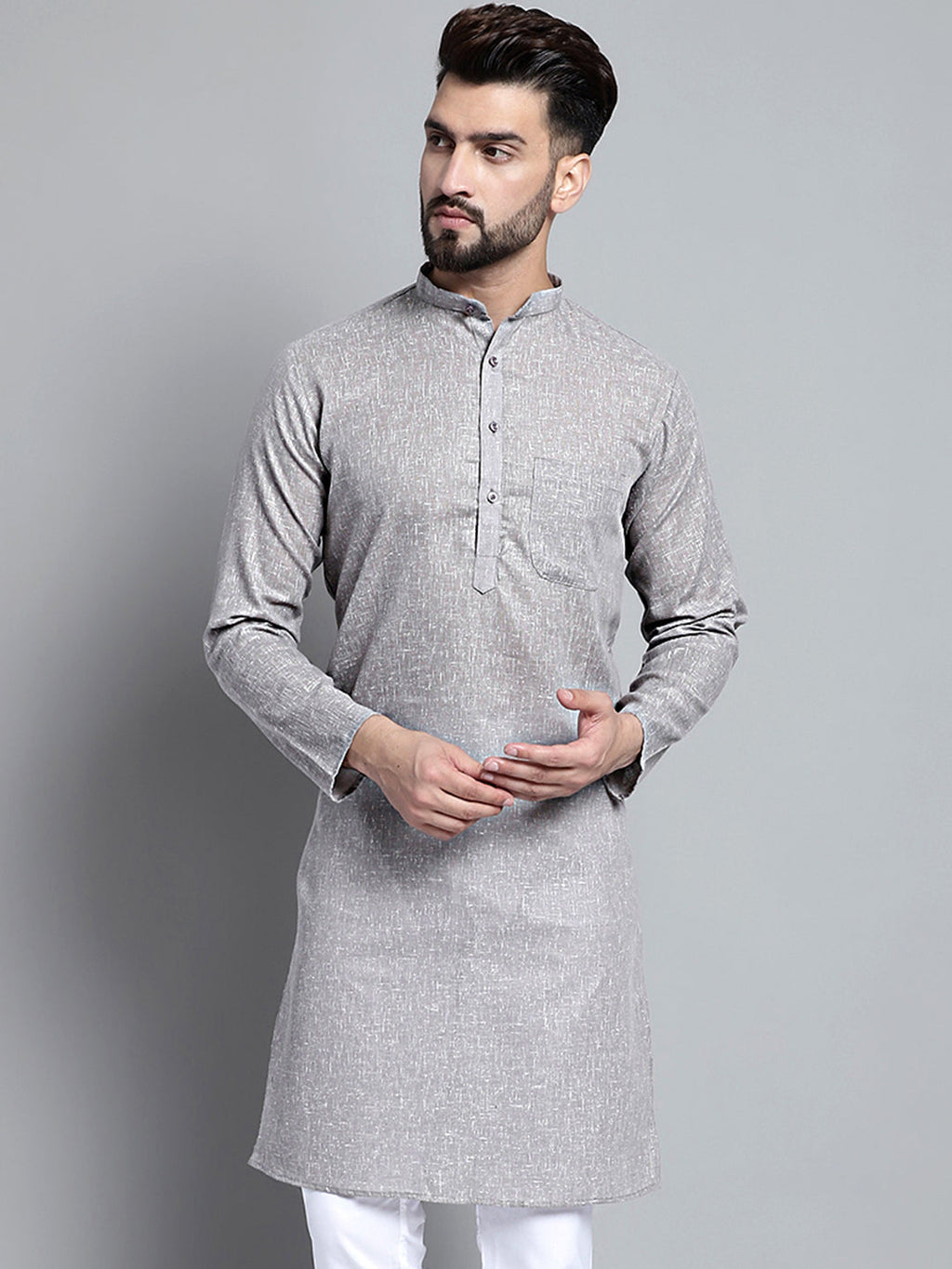 Jompers Men's Solid Pure Cotton Kurta Only - Grey
