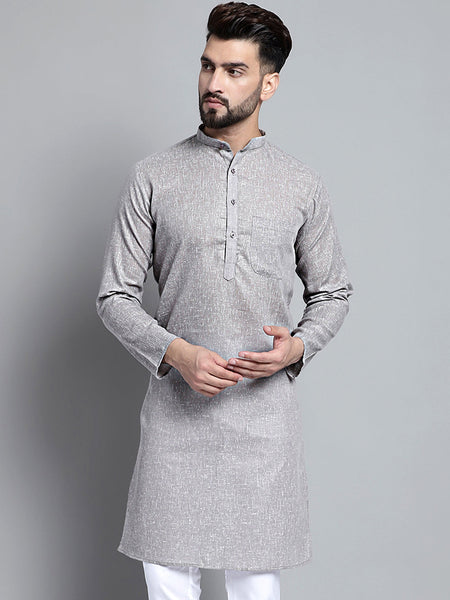 Jompers Men's Solid Pure Cotton Kurta Only - Grey
