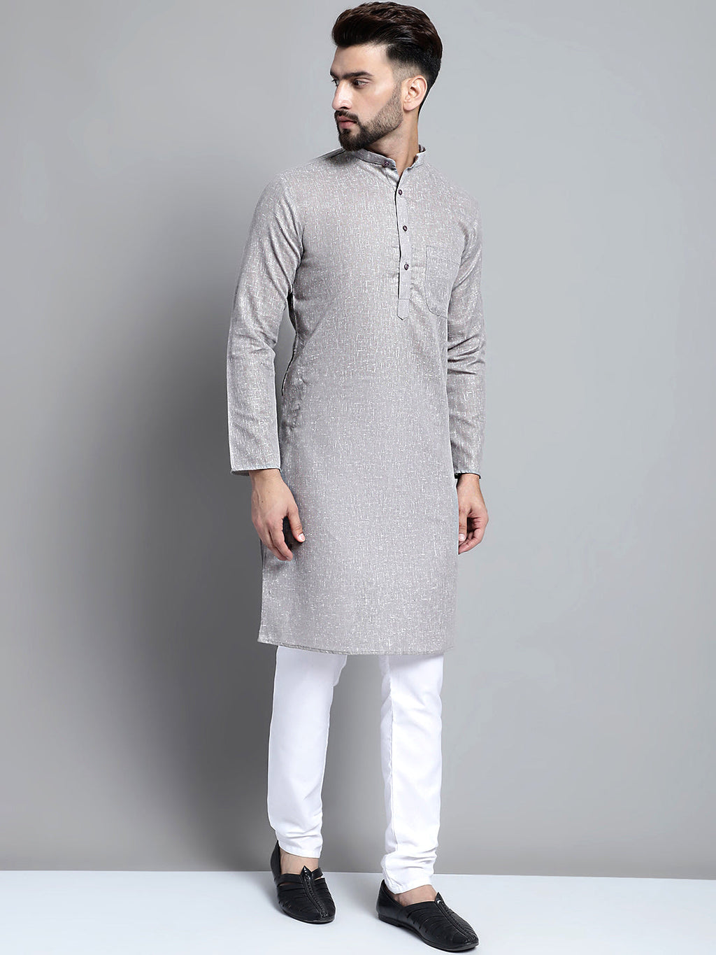 Jompers Men's Solid Pure Cotton Kurta Only - Grey