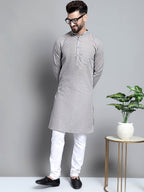 Jompers Men's Solid Pure Cotton Kurta Only - Grey