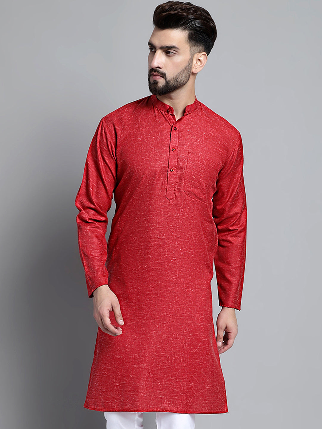Jompers Men's Solid Pure Cotton Kurta Only - Maroon