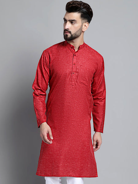 Jompers Men's Solid Pure Cotton Kurta Only - Maroon